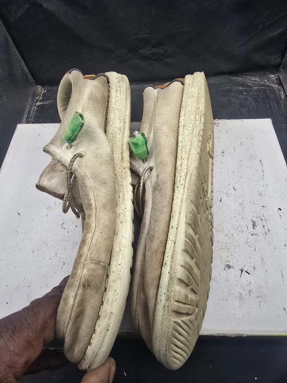 Hey Dude Beige Slip-On Loafers with Green Insoles